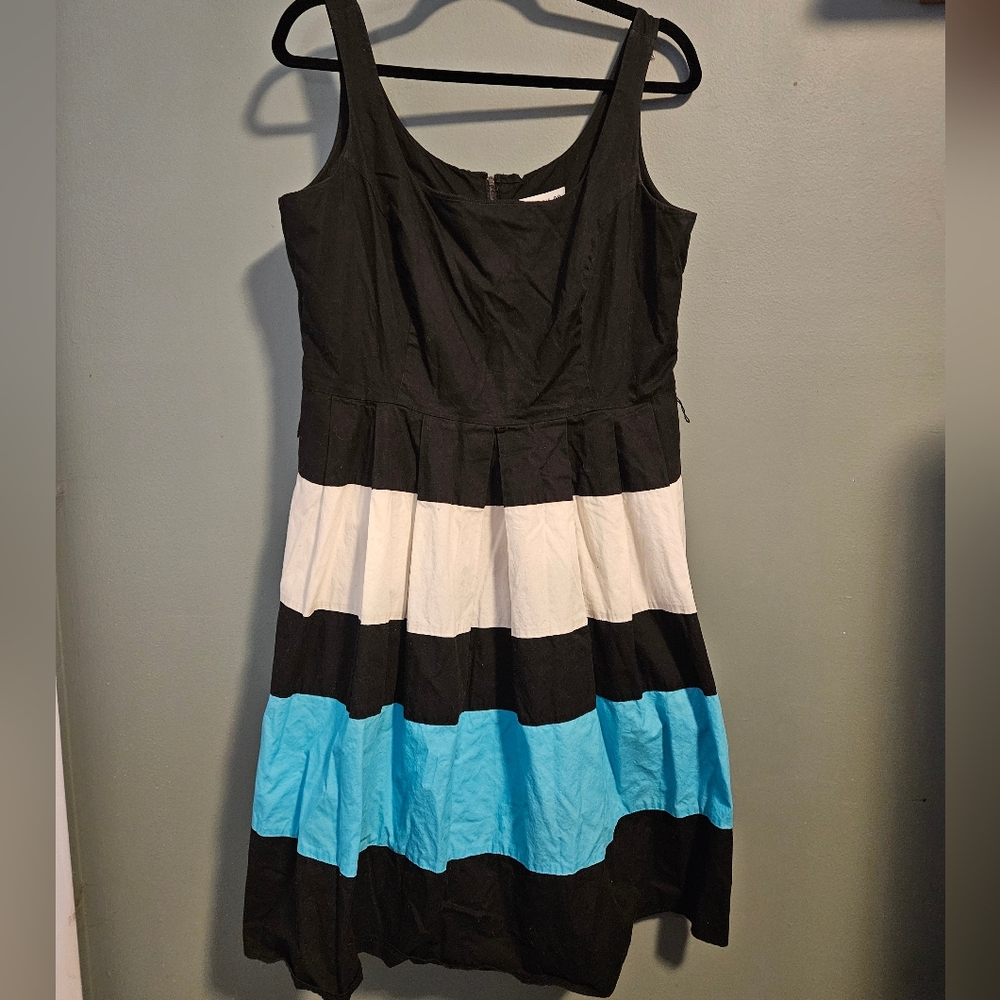 Black, White, and Blue Striped Dress